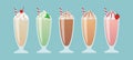 Set of different milkshakes in glasses.