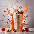 Milkshake, sweet cold milk beverage, with cream and syrup Royalty Free Stock Photo