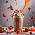 Milkshake, sweet cold milk beverage, with cream and syrup Royalty Free Stock Photo