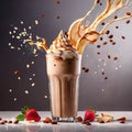 Milkshake, sweet cold milk beverage, with cream and syrup Royalty Free Stock Photo