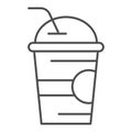 Milkshake thin line icon, refreshing beverage concept, Milk cocktail in cup sign on white background, smoothie in cup