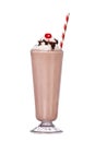 Milkshakes chocolate flavor with cherry on top and whipped