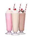 Milkshakes chocolate flavor ice cream set collection with cherry Royalty Free Stock Photo