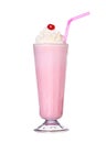 Milkshakes strawberry flavor with cherry and whipped cream Royalty Free Stock Photo