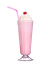 Milkshakes strawberry flavor with cherry and whipped cream Royalty Free Stock Photo