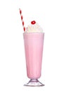 Milkshakes strawberry flavor with cherry and whipped cream Royalty Free Stock Photo