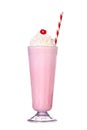 Milkshakes strawberry flavor with cherry and whipped cream