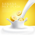 Fresh banana Milk Label Template with crown splash : Vector Illustration Royalty Free Stock Photo