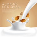 Fresh almond Milk Label Template with crown splash Royalty Free Stock Photo