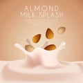 Fresh almond Milk Label Template with crown splash : Vector Illustration Royalty Free Stock Photo