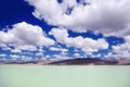 Milky bright turquoise glacier lake under the blue sky and white clouds Royalty Free Stock Photo