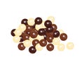 Milky chocolate balls on white background