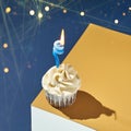 Milky cream cupcake. Birthday sweet bakery. Cookies. Yummy buttercream dessert Royalty Free Stock Photo