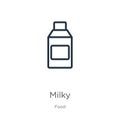 Milky icon. Thin linear milky outline icon isolated on white background from food collection. Line vector milky sign, symbol for