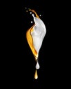 Milky and oily drops dripping close up on a black background. Drops of oil and cream flow down Royalty Free Stock Photo