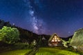Milky way above Historic Villages of Shirakawa-go and Gokayama, Gifu-ken, Japan Royalty Free Stock Photo