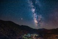 Milky way above Historic Villages of Shirakawa-go and Gokayama, Gifu-ken, Japan Royalty Free Stock Photo