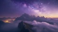 Milky_Way_above_mountains_in_fog_at_night_in_autumn_2 Royalty Free Stock Photo