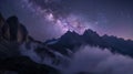 Milky_Way_above_mountains_in_fog_at_night_in_autumn_4 Royalty Free Stock Photo