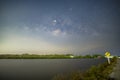 The Milky Way above the pond in the countryside Royalty Free Stock Photo