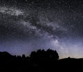 Milky way above trees and hills