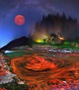 Milky Way above the whirlpool with leaves