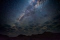 Milky Way arch, stars in the sky, the Namib desert in Namibia, Africa. Some scenic clouds. Royalty Free Stock Photo