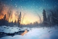 milky way arching over wintry forest