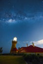 Milky way on the Barrenjoey Lighthouse at Palm Beach Sydney Australia Royalty Free Stock Photo