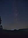 Milky Way with an big old green tree on the hill. Royalty Free Stock Photo