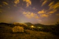 Milky way and Dolmen in Pyrenees, France Royalty Free Stock Photo