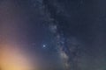 Milky way and falling meteorites in the night sky