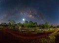 Milky way and fullmoon over dirt road in country side