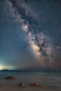 Milky way galaxy above Zakynthos island captured from Kefalonia island, Greece. The night sky is astronomical accurate