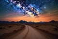 milky way galaxy arching over desert landscape Royalty Free Stock Photo