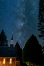 Milky Way Galaxy with church steeple taken from Yosemite Valley