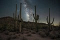 Milky Way Galaxy in the desert with Saguaro cactus in Arizona Royalty Free Stock Photo