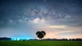 Milky way Galaxy with heart shape trees in paddy fields