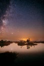 Milky Way Galaxy In Night Starry Sky Above Rural Landscape In Summer Season. Real Colorful Night Stars Above Swamp Royalty Free Stock Photo