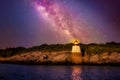 Milky Way Galaxy over Castle Hill Lighthouse in Rhode Island Royalty Free Stock Photo