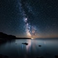 Milky Way Galaxy Over Dark Ocean Coastline at Night Royalty Free Stock Photo
