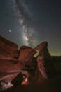 Milky Way Galaxy over Metate Arch in Devils Garden Royalty Free Stock Photo