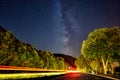 Milky Way galaxy on the side of the highway near Ulm with car trails, Germany Royalty Free Stock Photo