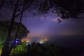 Milky Way Galaxy and silhouette of trees in the mountains. Night scene landscape Royalty Free Stock Photo