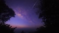 Milky Way Galaxy and silhouette of trees in the mountains. Night scene landscape Royalty Free Stock Photo