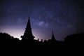 Milky way galaxy with stars on night sky ; silhouette of The Great Holy Relics Pagoda Nabhamethanidol and Nabhapolbhumisiri at Do Royalty Free Stock Photo