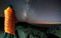 Girl Wrapped in Blanket Night Landscape of Milky Way Royalty Free Stock Photo