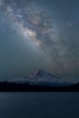 Milky Way Galaxy in West Coast, United States. Stars in the night sky and Mount Hood reflecting in Lost Lake at night. Royalty Free Stock Photo