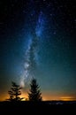 Milky way glows above blue mountains of North Carolina