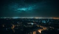 Milky Way illuminates futuristic city skyline at night generated by AI